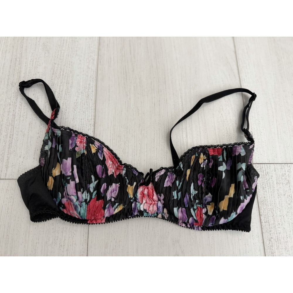 Vintage Enhance Floral Bra Sz 34B Colorful Pleated‎